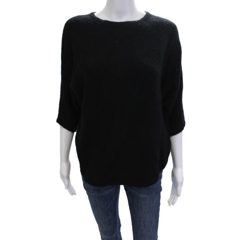 Cashmere Women Pullover Sweater Black Crew Neck 3/4 Sleeve Size S